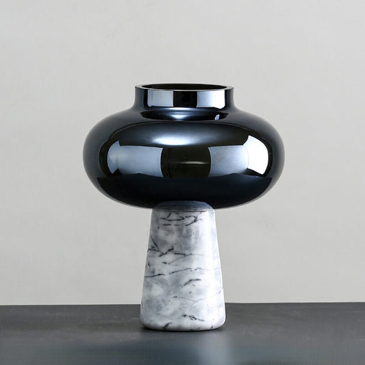 Table Top Vase Glass and Marble Blue