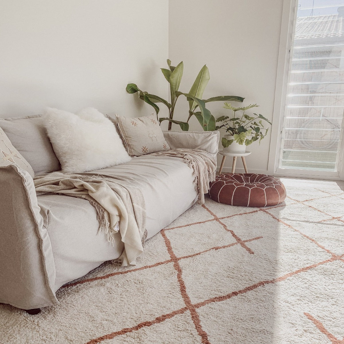 Oh Happy Home Washable Cotton Rug With Tan Geometric Lines
