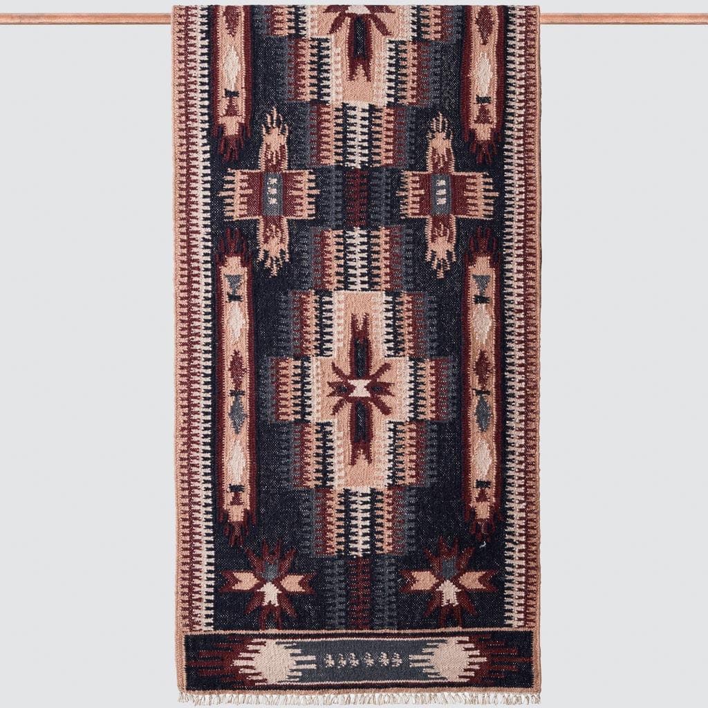 Colorful Kilim Runner in Navy and Maroon and Blush