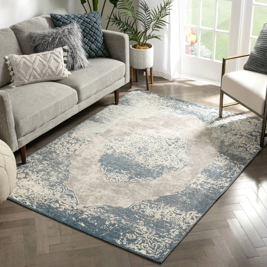 Vasto Vintage Medallion Blue 5'3" x 7'3" Rug