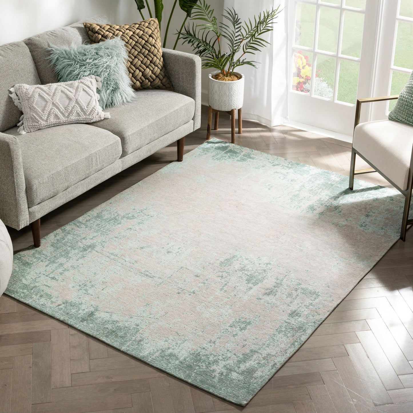 Sarno Modern Abstract Light Grey & Blue 5'3" x 7'3" Rug