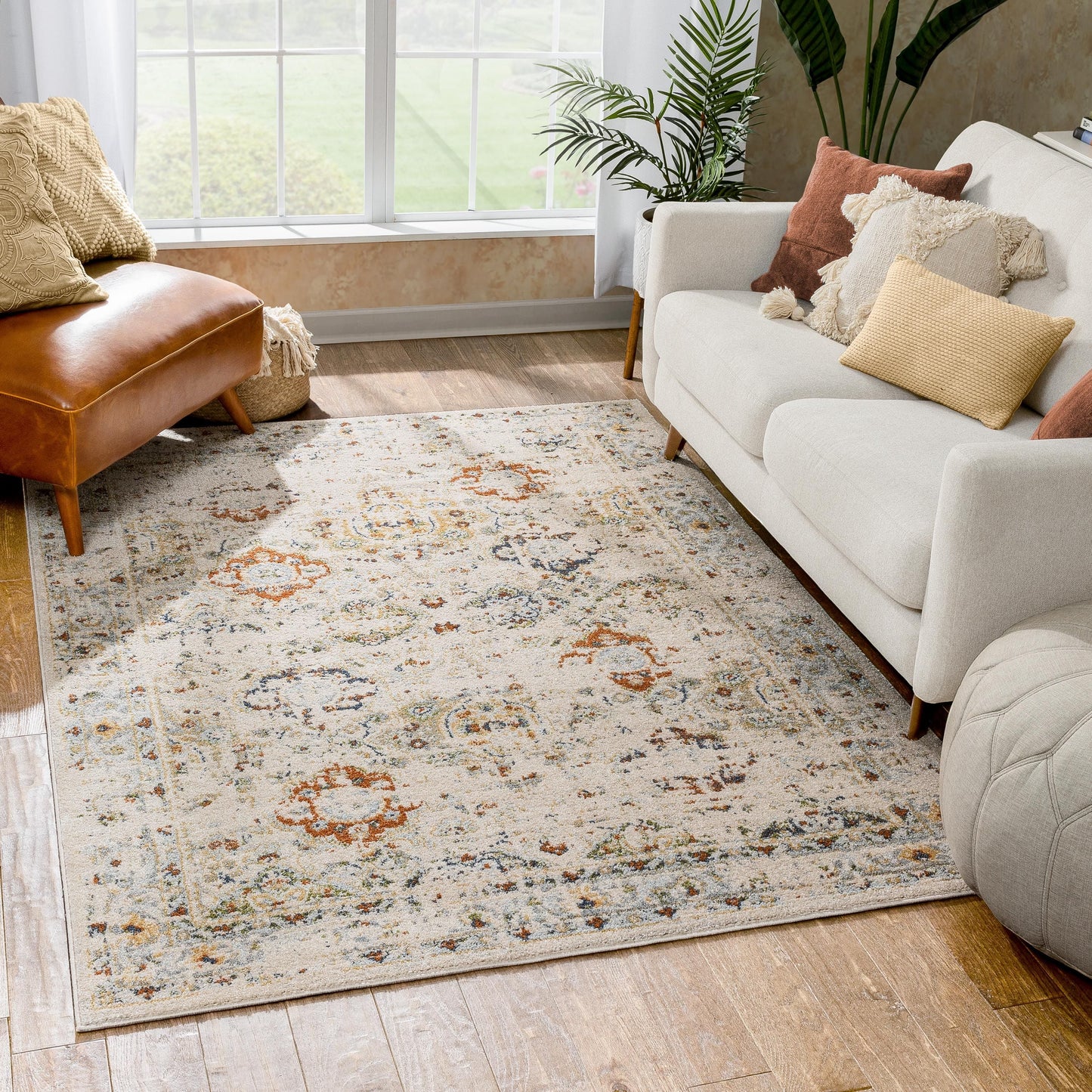 Kian Cream Vintage Panel Distressed Rug