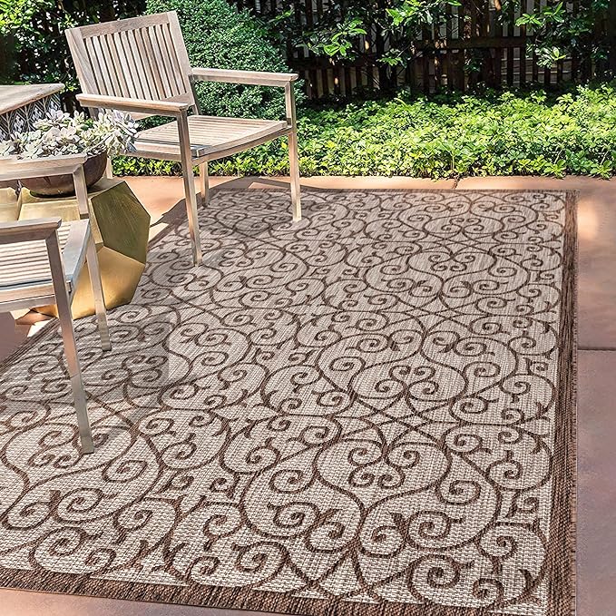 Y Madrid Vintage Filigree Textured Weave Indoor/Outdoor Black/Khaki