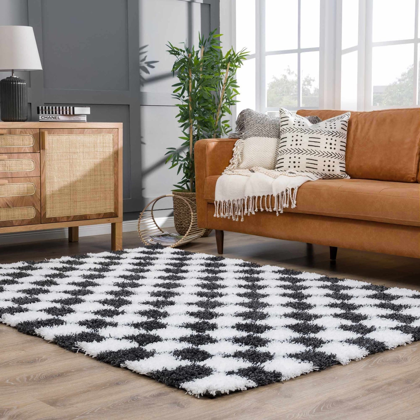 Atira Black & White Checkered Area Rug | Bold Contrast for Contemporary Spaces