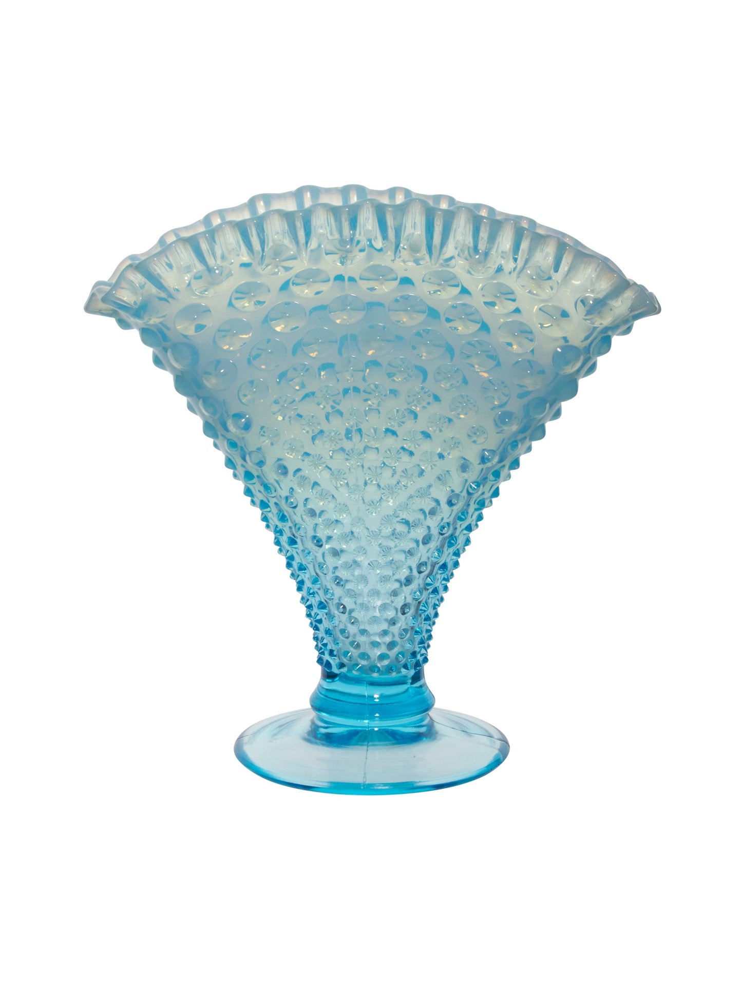 Vintage 1950s Fenton Blue Hobnail Vase Style One Weston Table