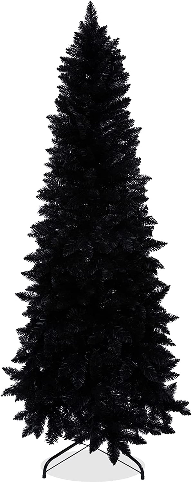Wabolay 7Ft Artificial Pencil Slim Black Christmas Tree Unlit-Tall Skinny Hinged Full Real Tall Halloween Xmas Tree with 950 Branch Tips-Foldable Metal Stand-Easy Setup-Holiday Outdoor Indoor Décor