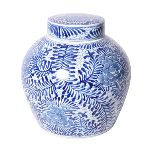 Blue And White Blooming Flowers Porcelain Ancestor Jar