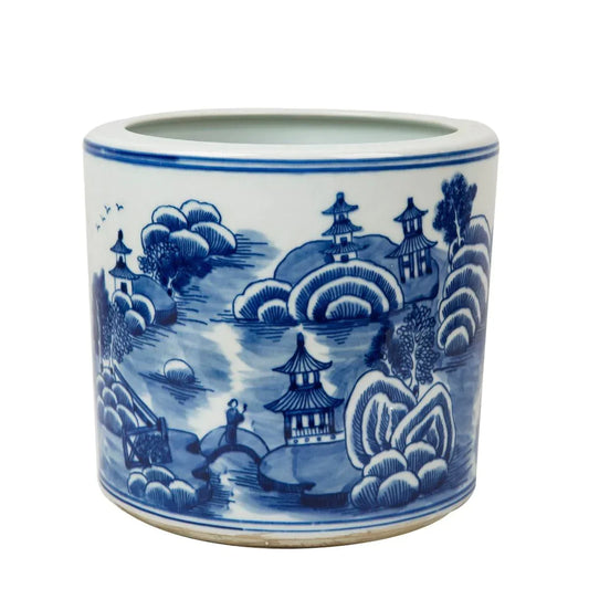 Blue and White Mountain Pagoda Orchid Porcelain Pot