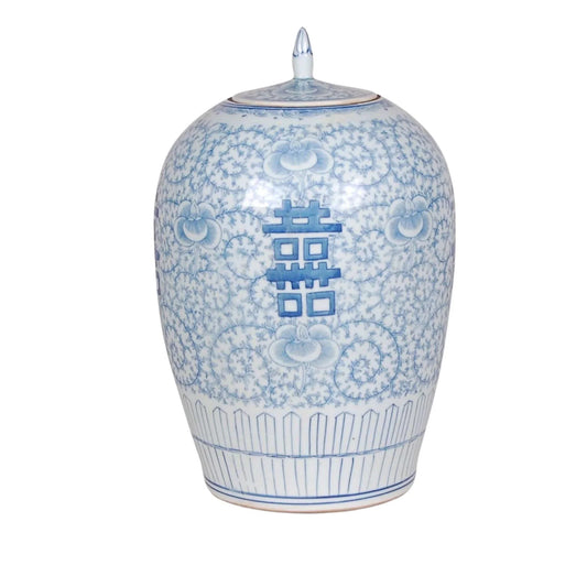 Blue and White Porcelain Double Happiness Melon Jar With Stem