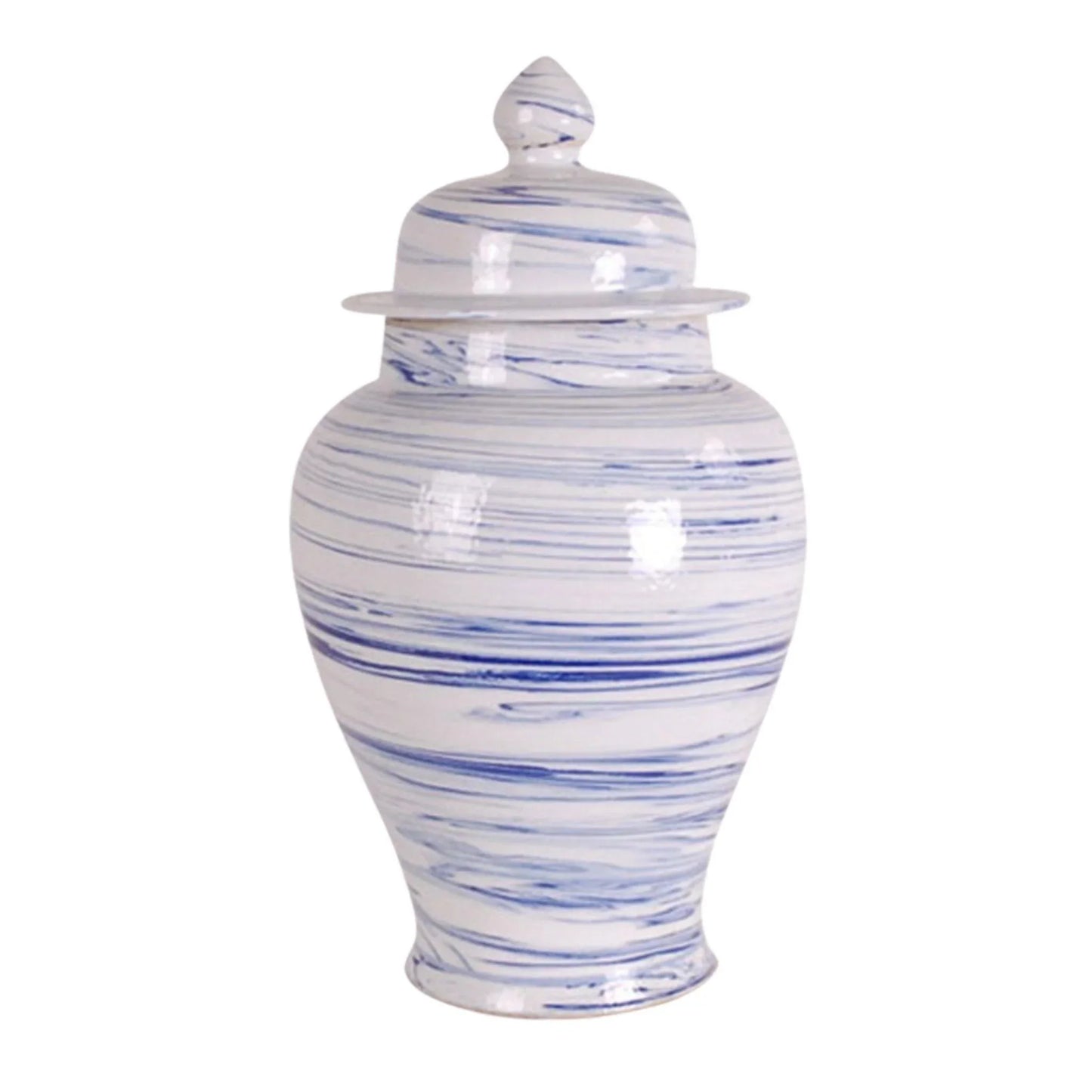 Blue and White Porcelain Marbleized Swirl Ginger Jar