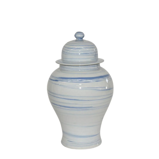 Blue and White Porcelain Marbleized Temple Jar