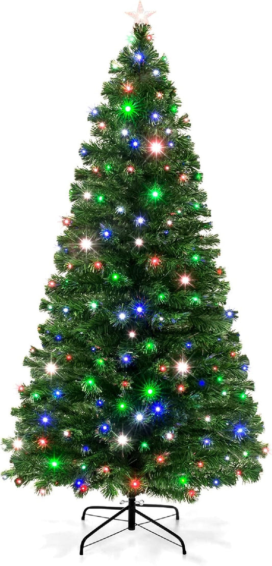 Best Choice Products 7Ft Pre-Lit Fiber Optic Artificial Pine Christmas Tree, Holiday Décor Centerpiece W/ 280 Multicolored LED Lights, 8 Sequences, Foldable Stand Home & Garden > Decor > Seasonal & Holiday Decorations Best Choice Products 6Ft