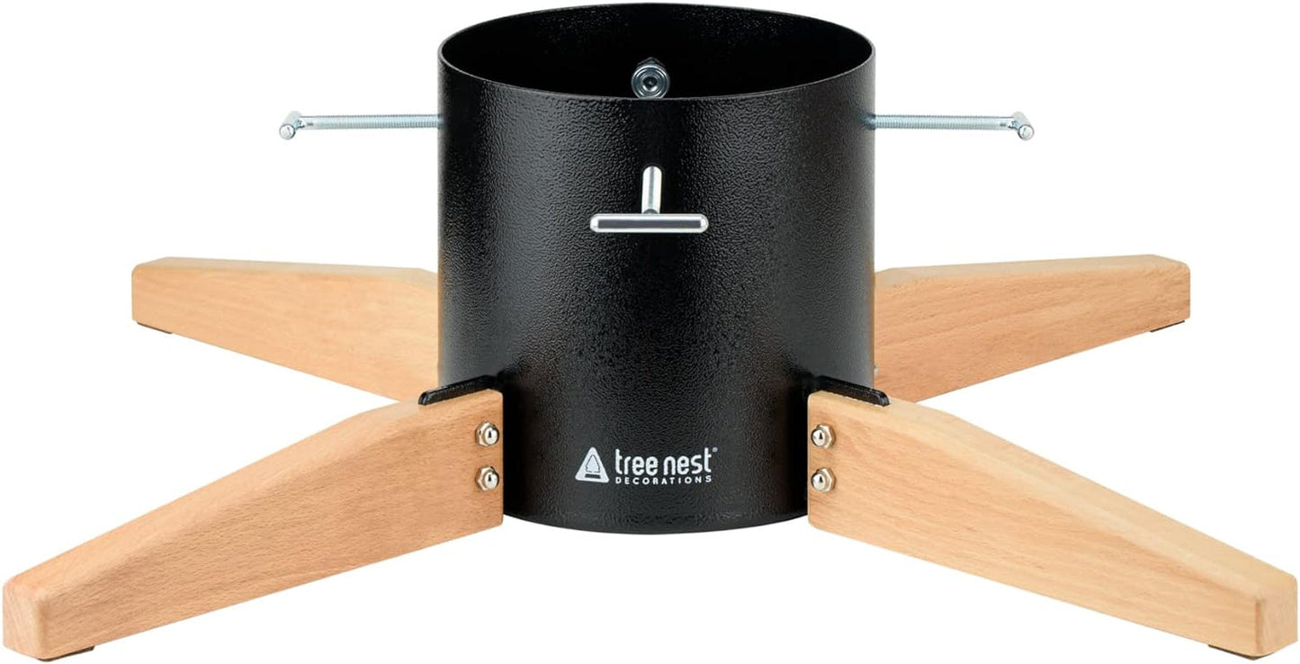 Tree Nest Large Christmas Tree Stand Base for Real Trees Nordic Style Christmas Tree Holder up to 10Ft Trees Stable for Xmas Decoration Timber (Black)
