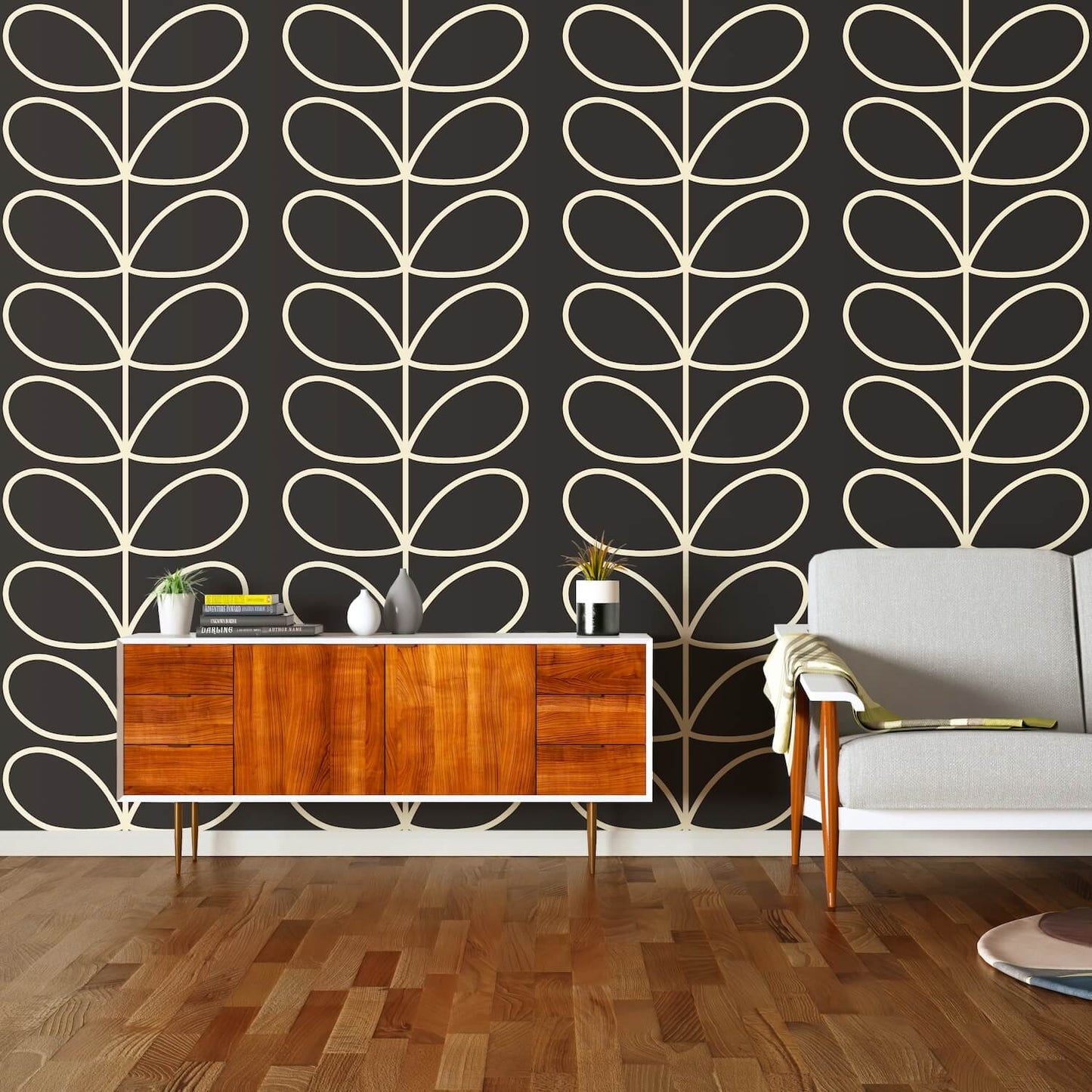 Giant Linear Stem Charcoal Wallpaper - 52cm x 10m ROW