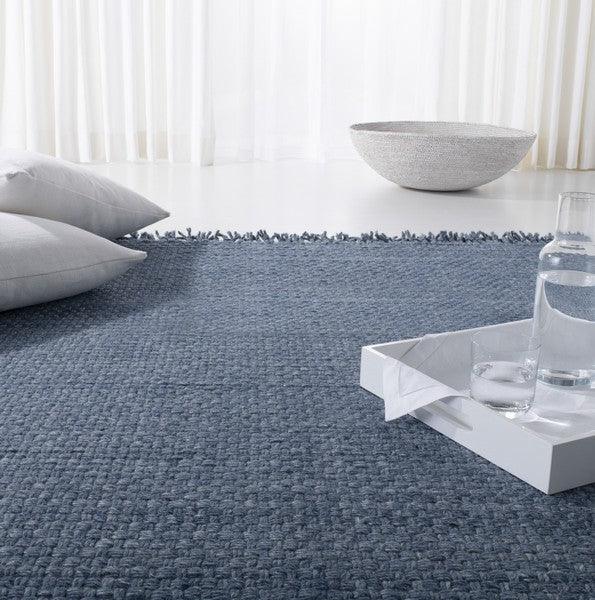 Hand Loomed Deep Blue Wool Area Rug