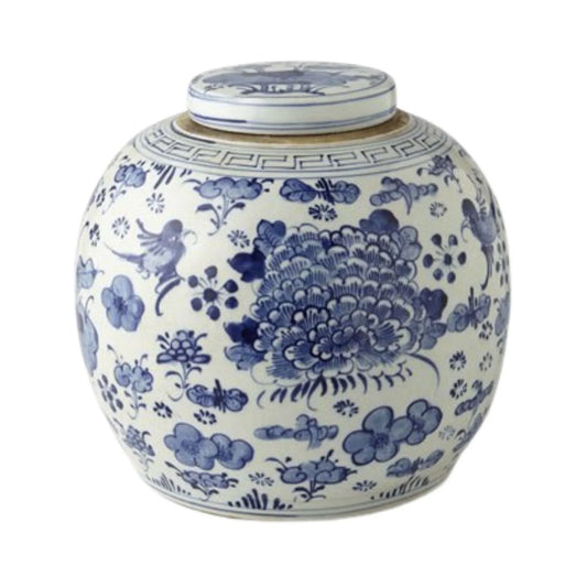 Large Blue & White Swallows & Flowers Ancestor Porcelain Jar