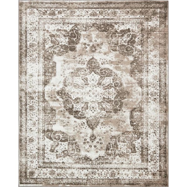 8' x 10' Medallion Rectangle Area Rug Floor Accent, Light Brown