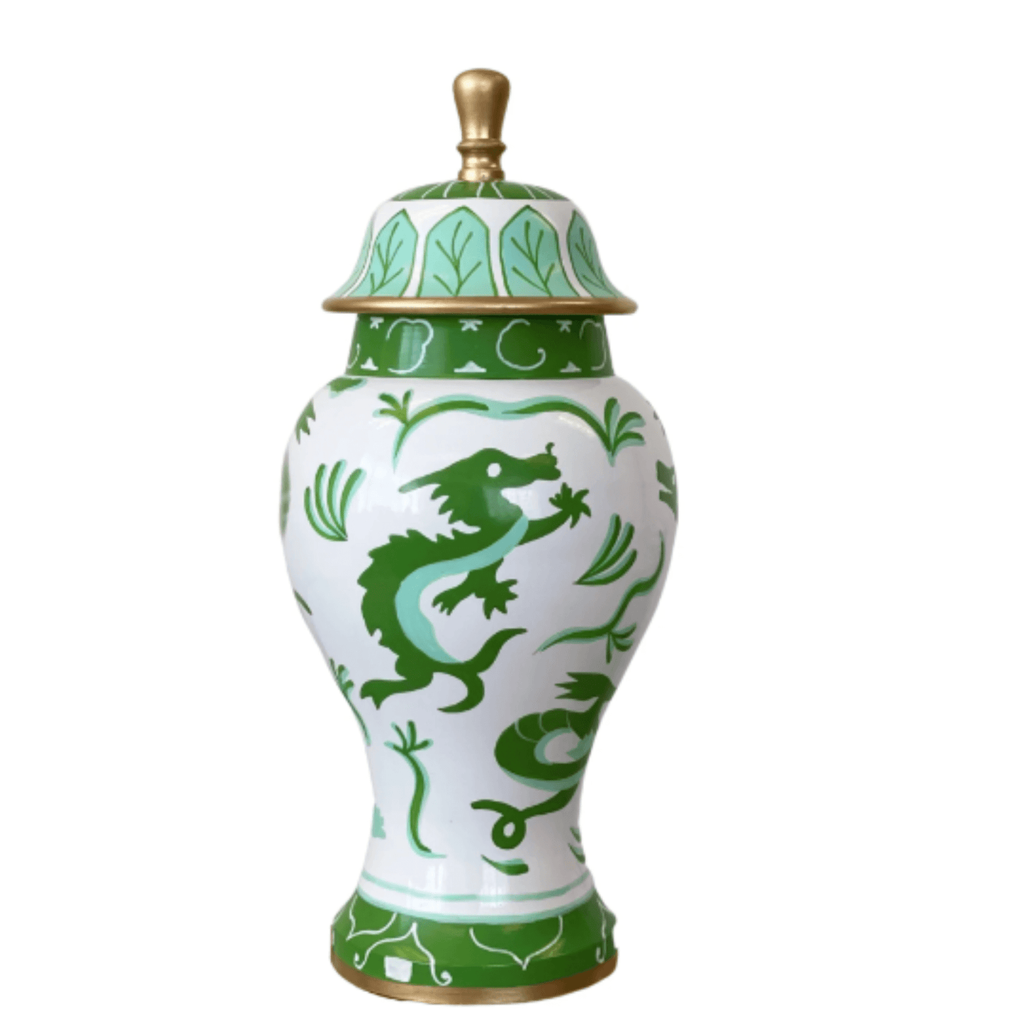 Medium Green & White Lidded Dragon Ginger Jar