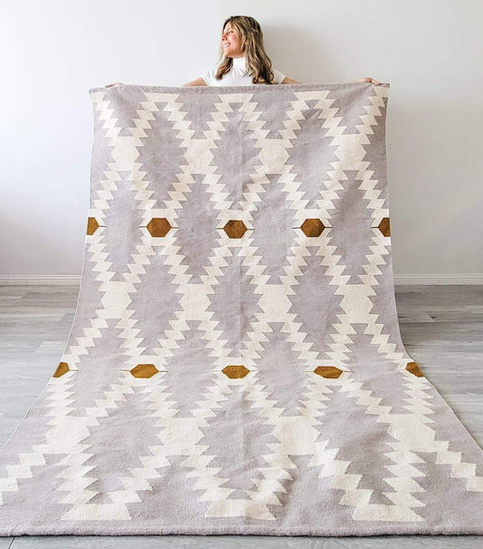 Taupe Diamonds Wool Kilim Rug