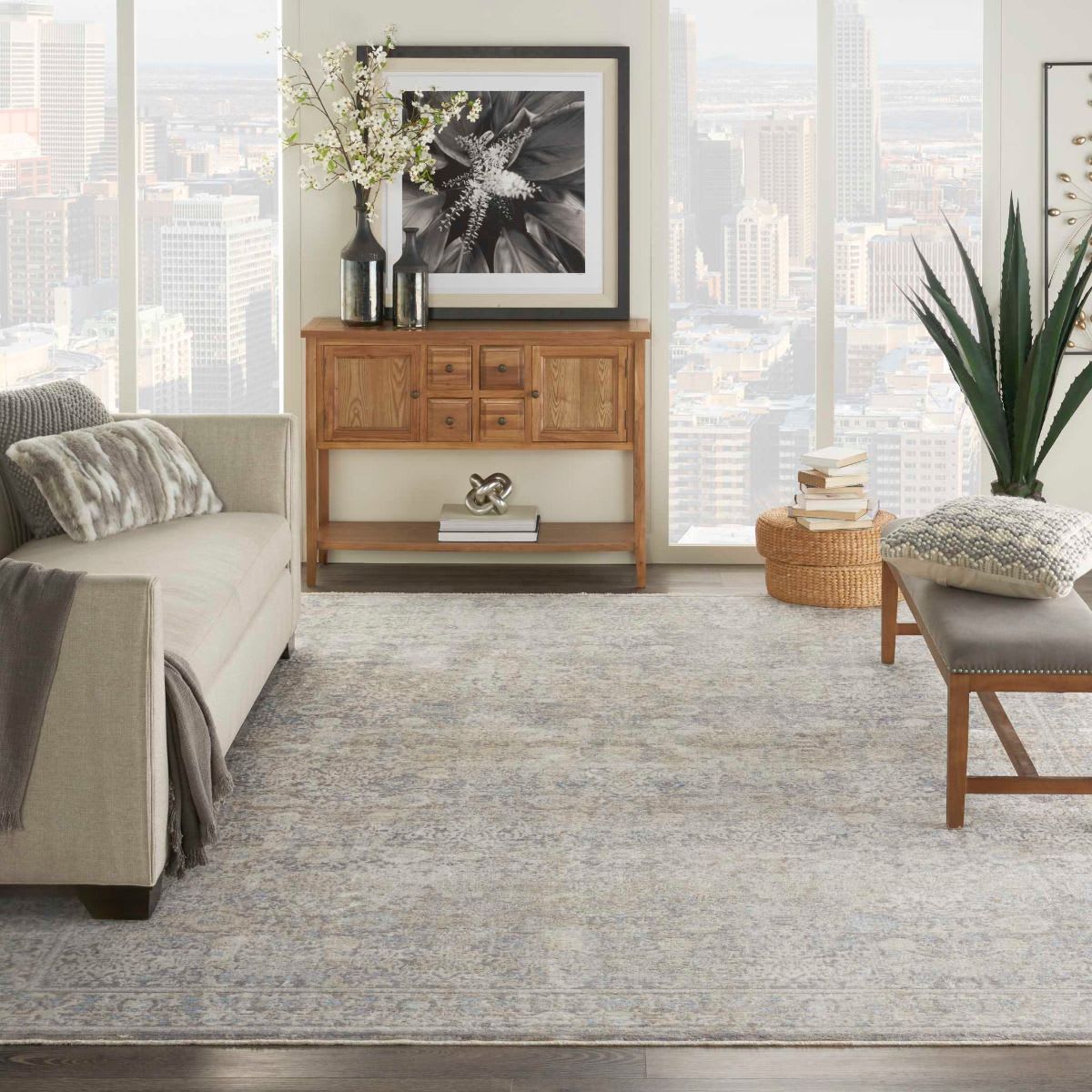 Nourison Lustrous Weave LUW01 Ivory / Blue Rug
