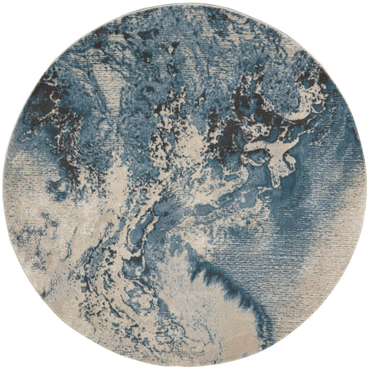 Nourison Maxell MAE08 Ivory Teal Round Rug