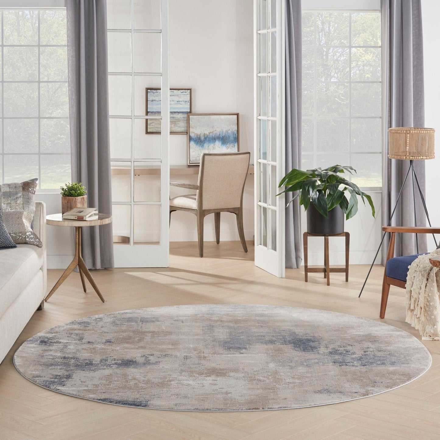 Nourison Rustic Textures RUS02 Beige Grey Round Rug