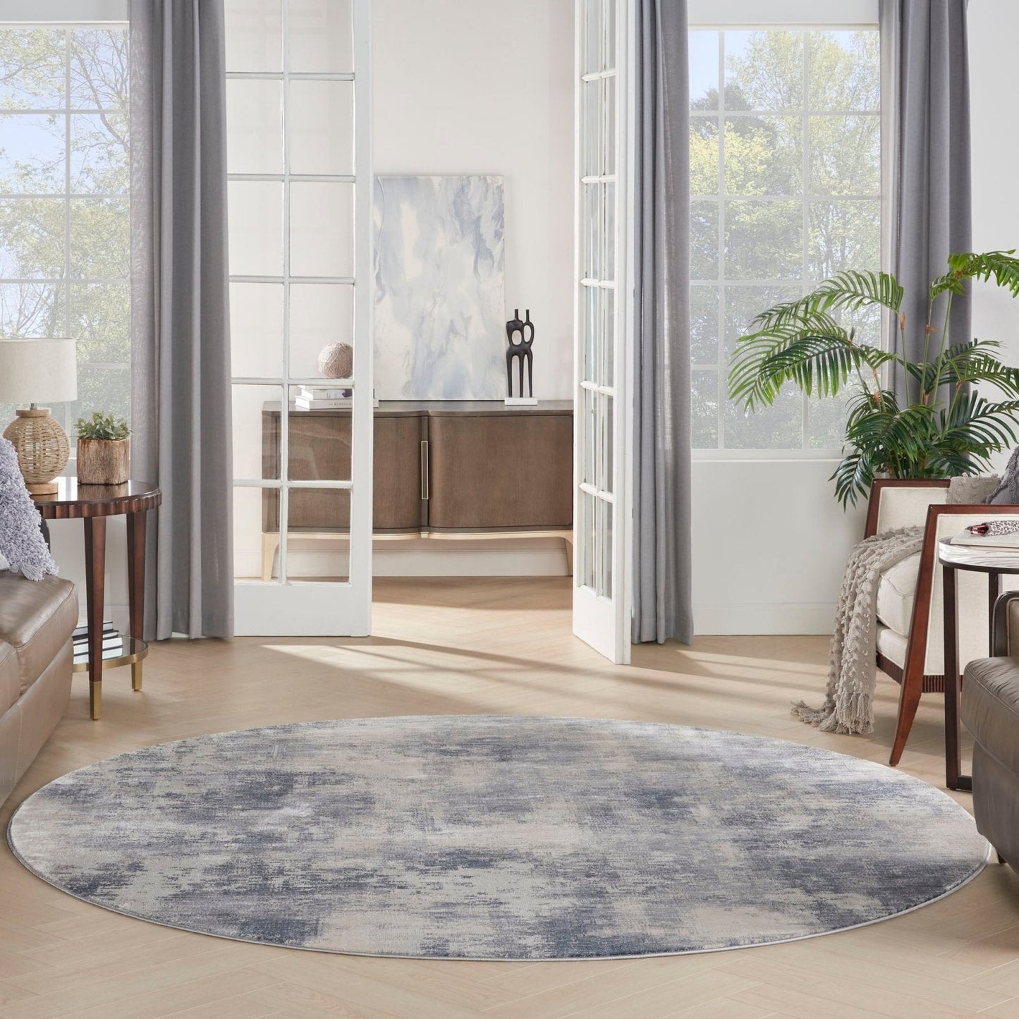 Nourison Rustic Textures RUS02 Blue Ivory Round Rug