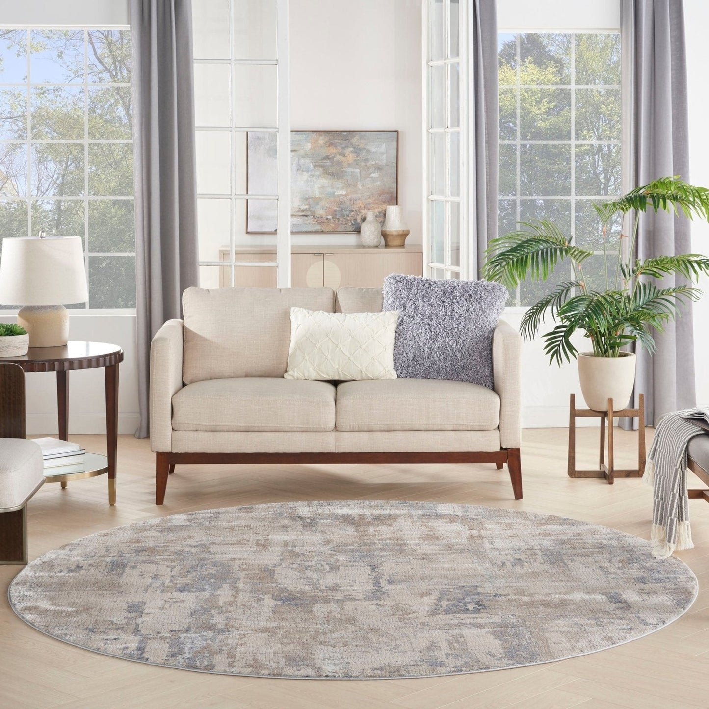 Nourison Rustic Textures RUS06 Beige Grey Round Rug