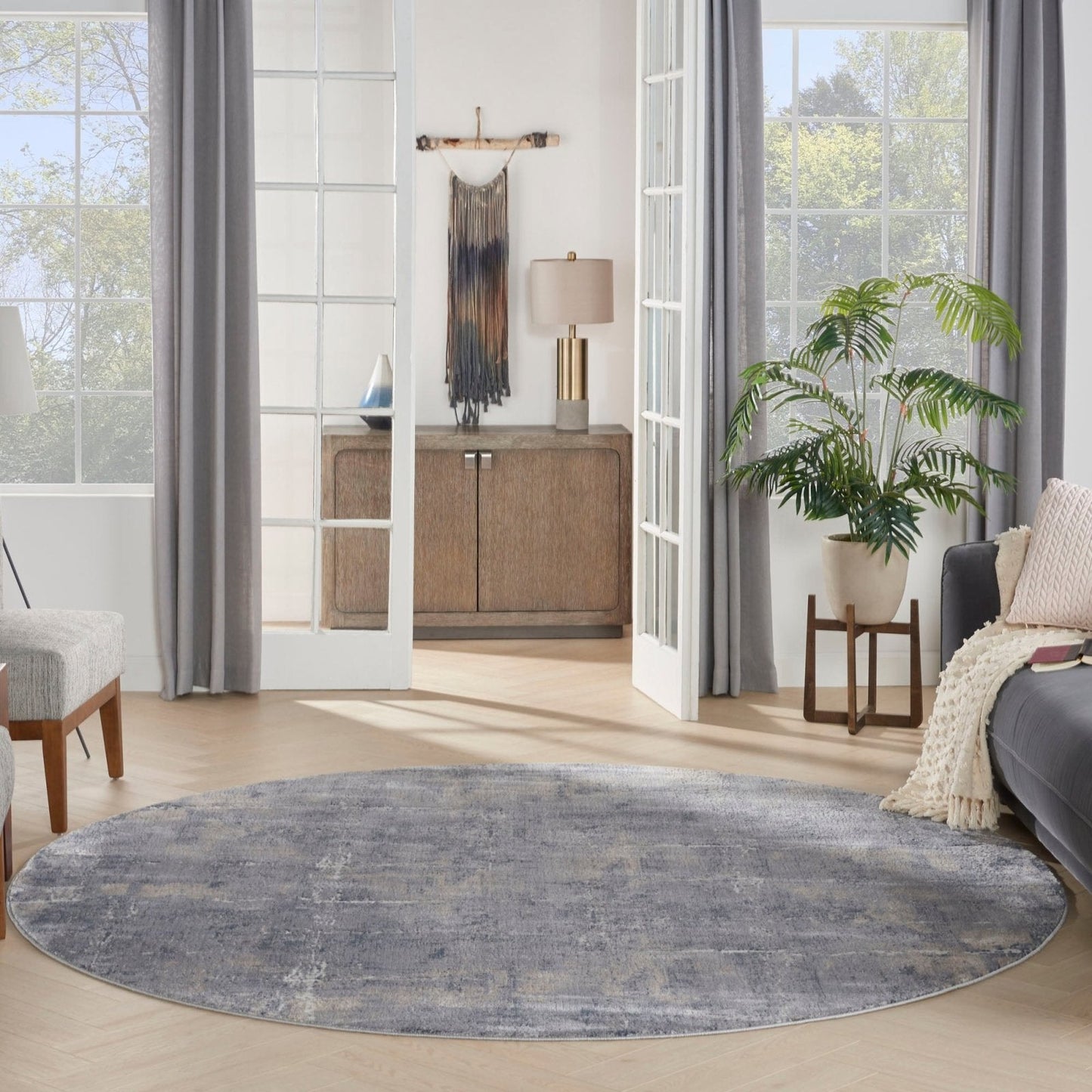Nourison Rustic Textures RUS06 Grey Beige Round Rug