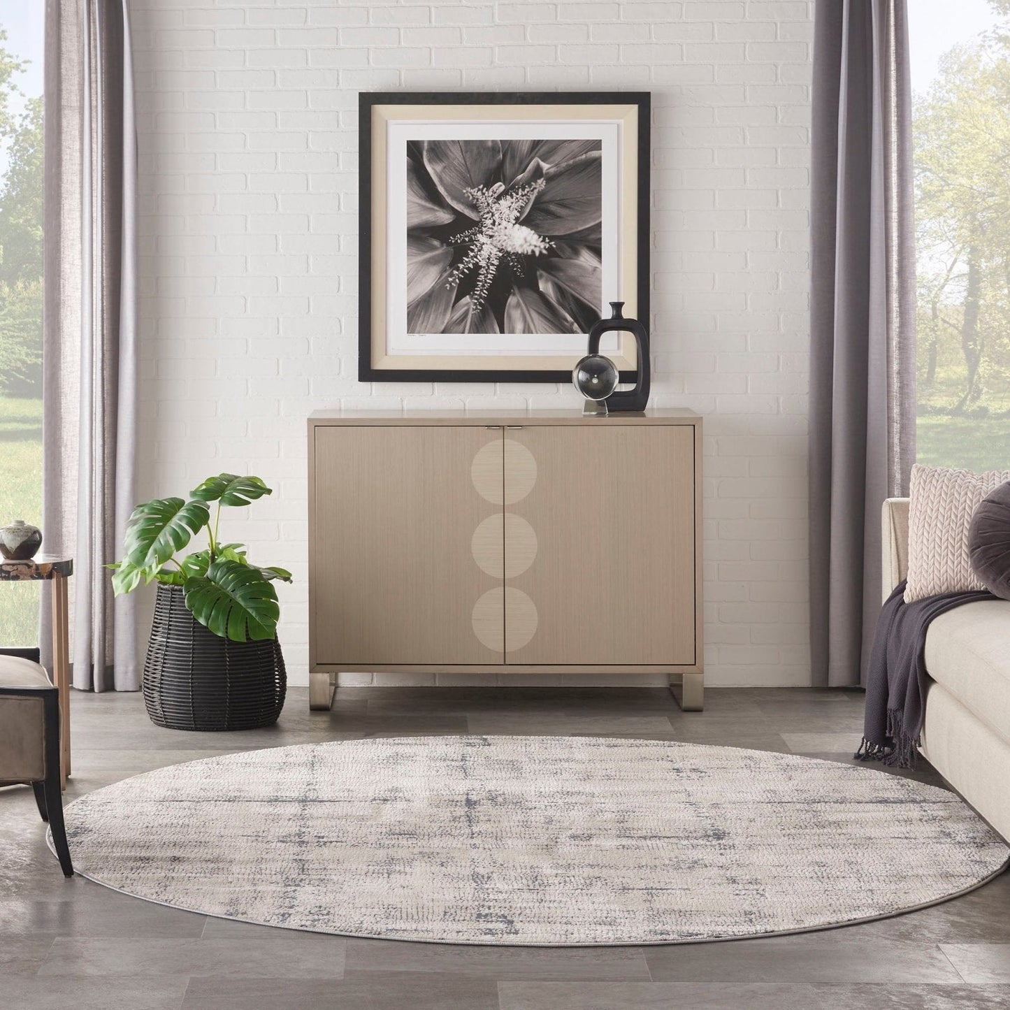 Nourison Rustic Textures RUS06 Ivory Blue Round Rug