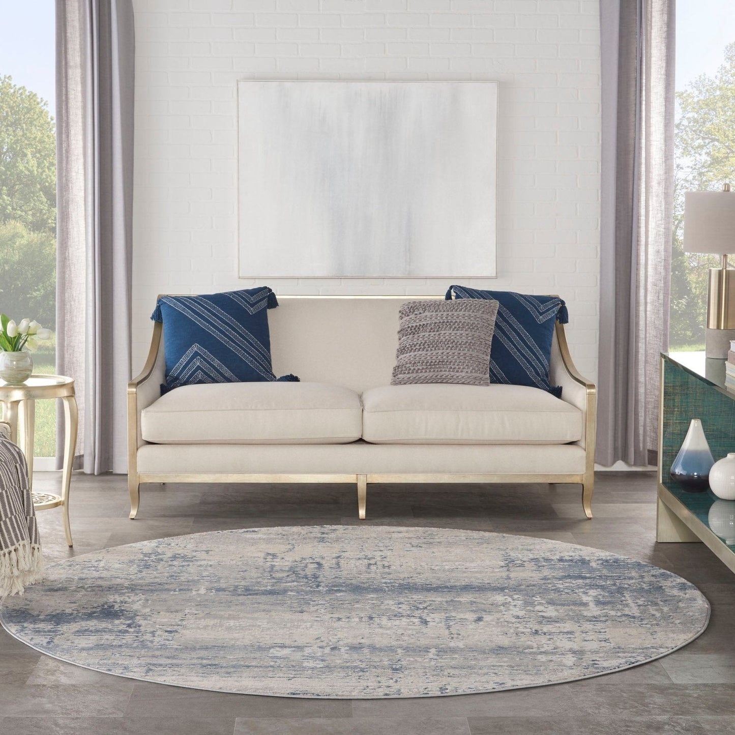 Nourison Rustic Textures RUS10 Ivory Blue Round Rug