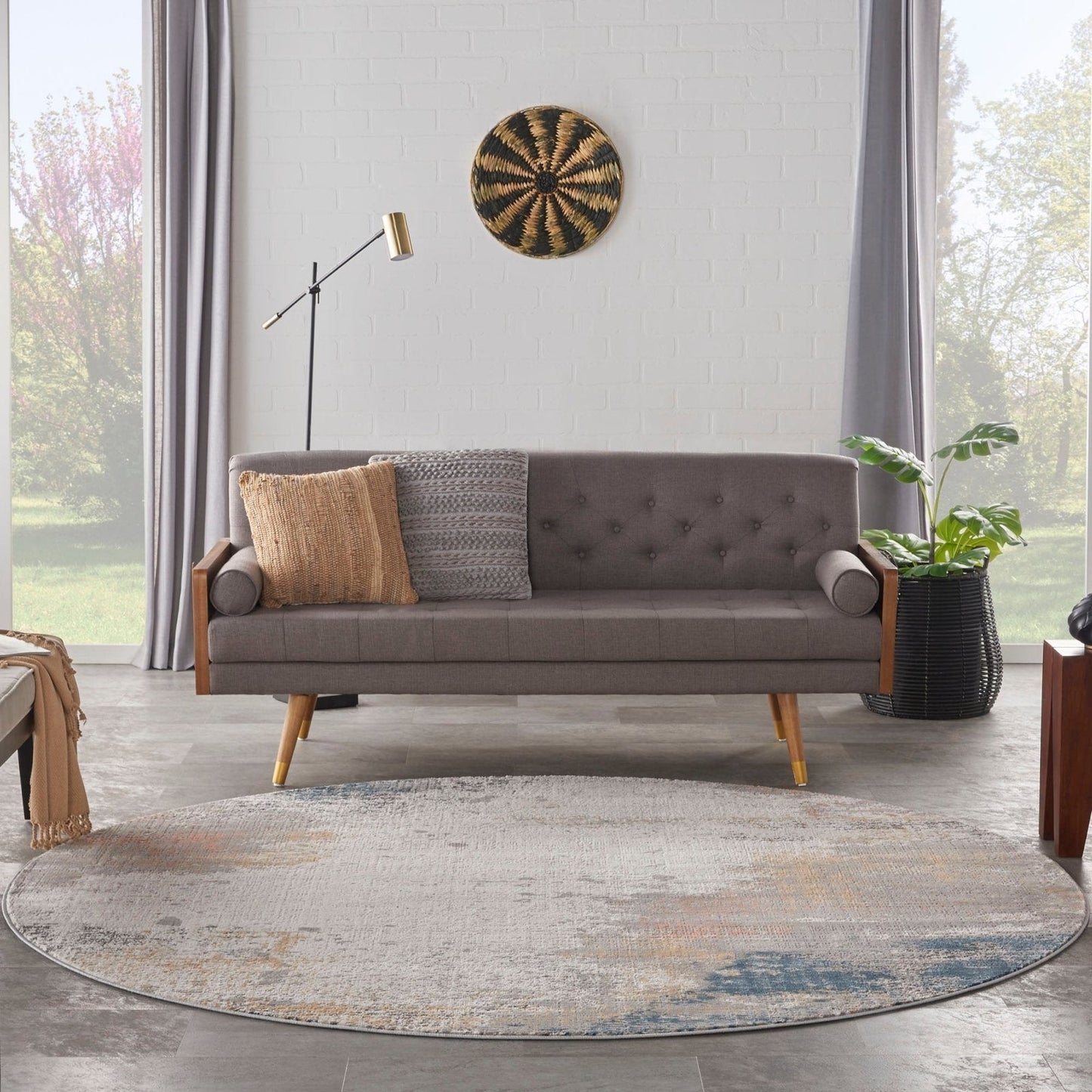 Nourison Rustic Textures RUS13 Grey Blue Round Rug