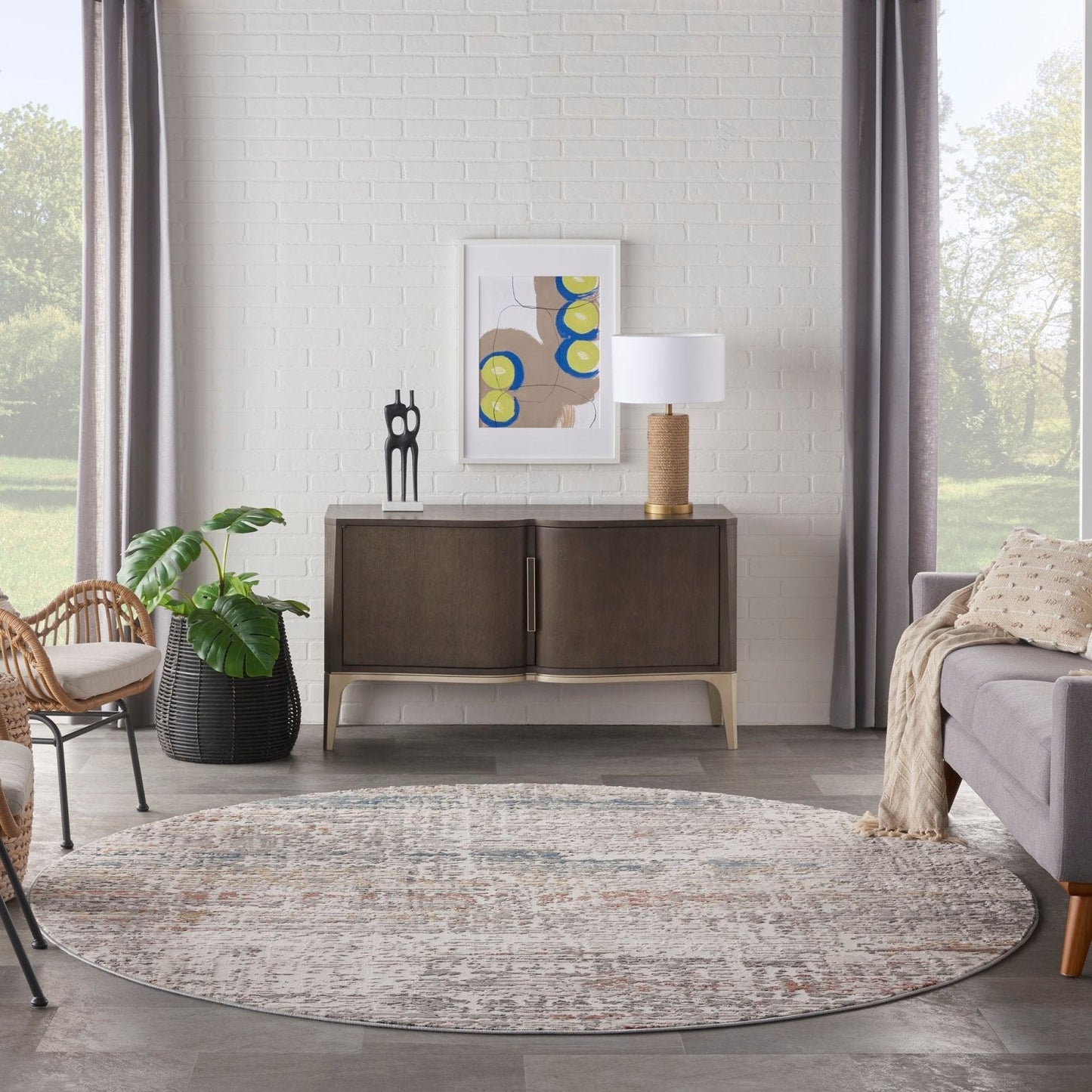 Nourison Rustic Textures RUS14 Light Grey Multi Round Rug
