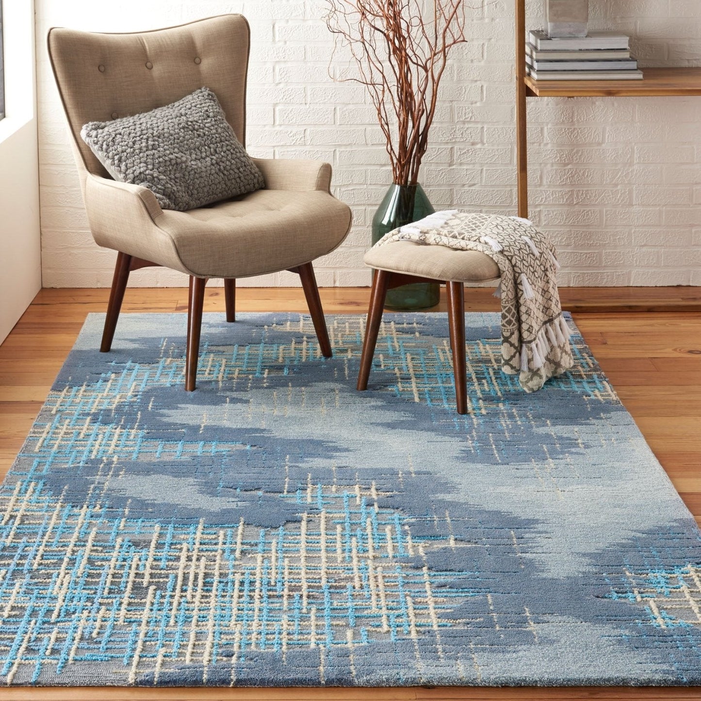 Nourison Symmetry SMM08 Blue Beige Rug