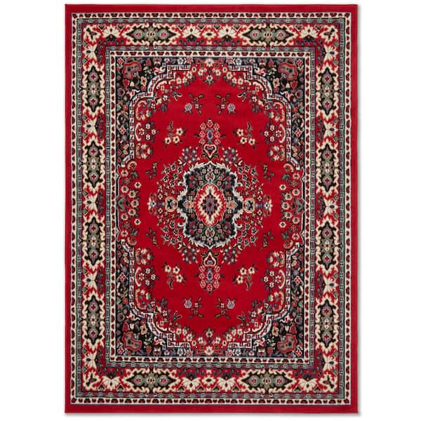 9 ft. x 12 ft. Medallion Area Rug Stain Resistant, Red/Black