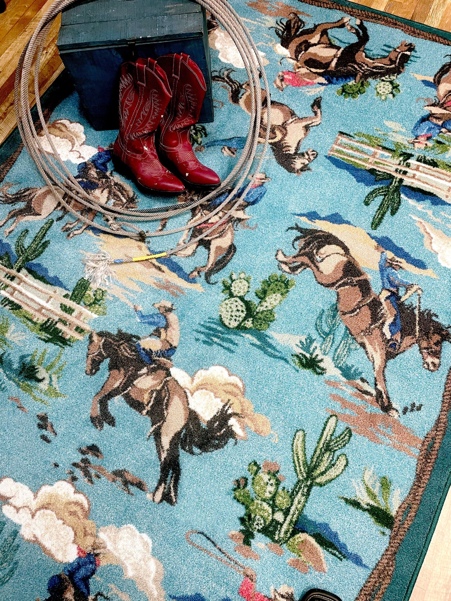 Retro cowboy blue area RUG