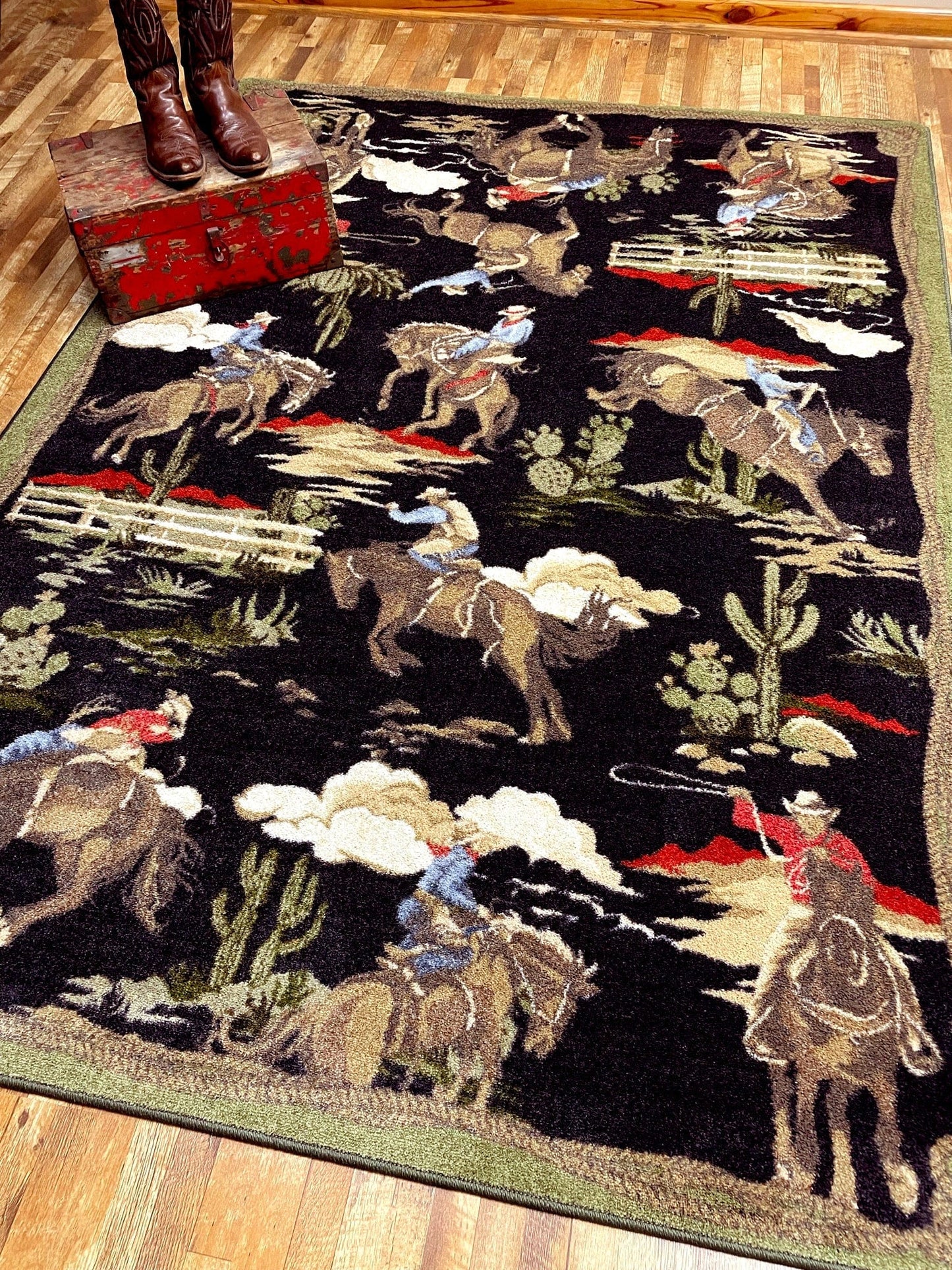 Retro cowboy green & black area RUG