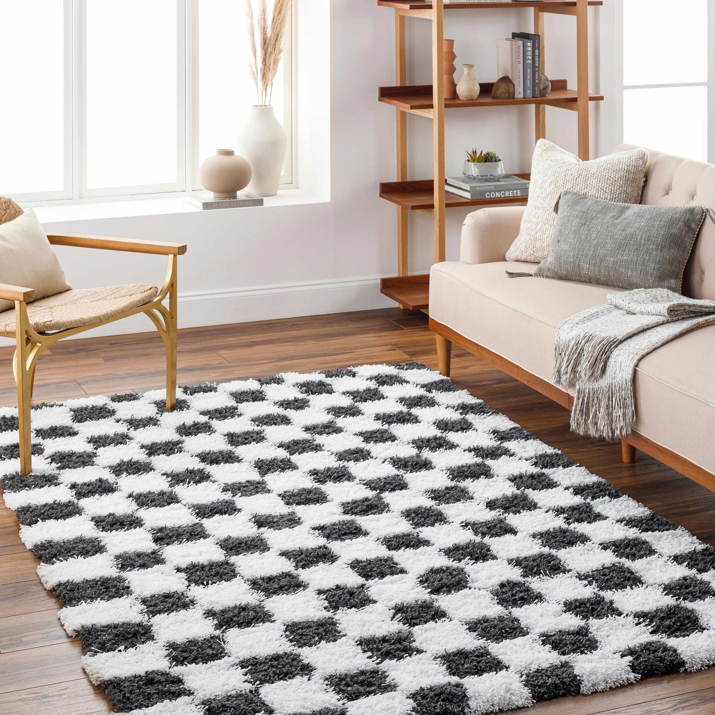 Atira Black & White Checkered Area Rug | Bold Contrast for Contemporary Spaces